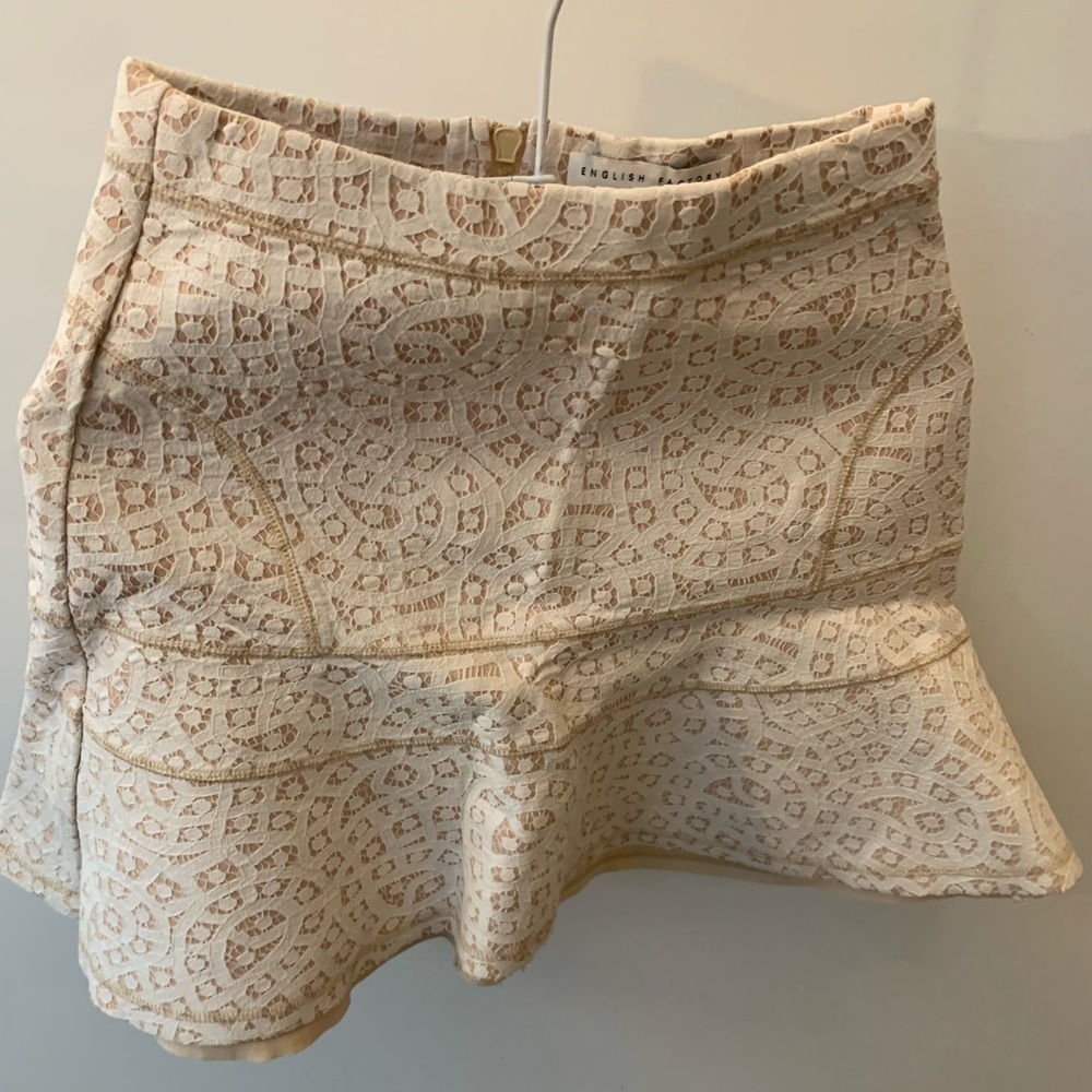 English Factory Light Pink Laced Pattern Flared Mini Skirt